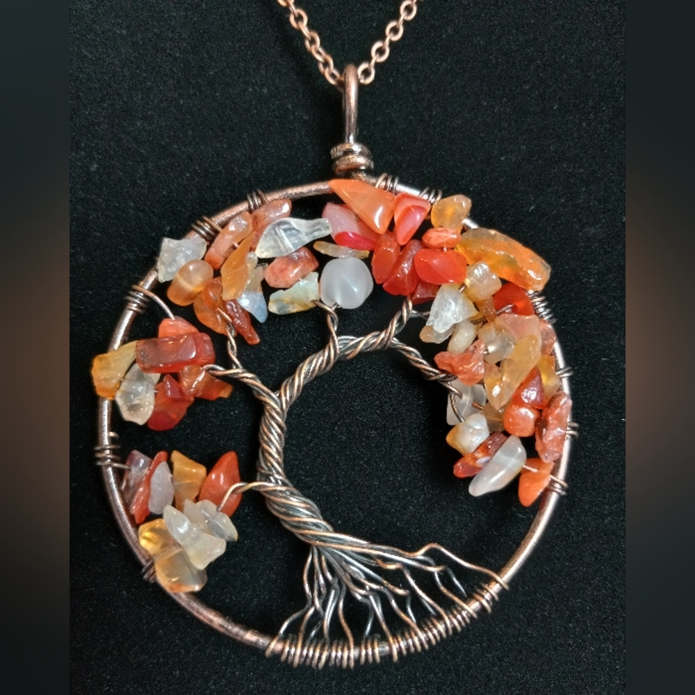 Carnelian Stone Tree of Life Necklace